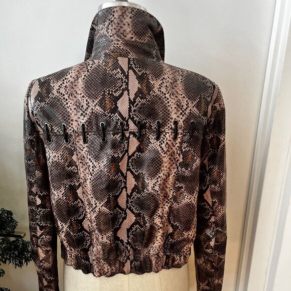 WORTH Cropped Leather Python Print  Jacket with Leather Stitch Size 6 - Picture 4 of 7